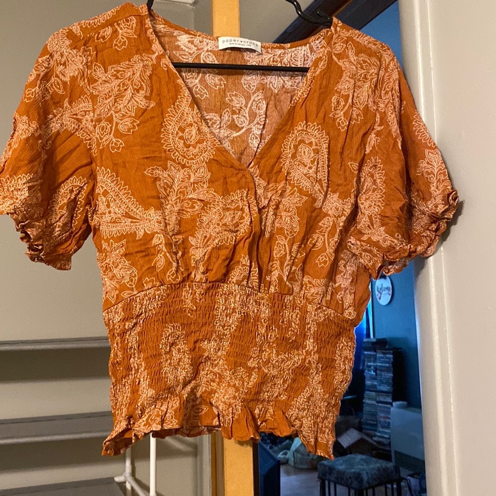 Burnt orange paisley fitted top